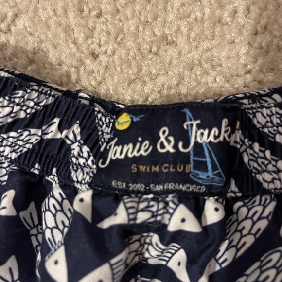 Janie and Jack boys blue fish print swim shorts size 12-18 months - Picture 3 of 3